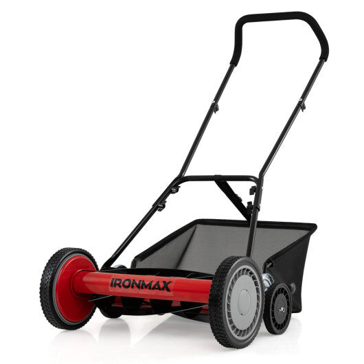 18 Inch Push Reel Lawn Mower 4-Position Adjustable with Removable Grass Catcher-Green W2B