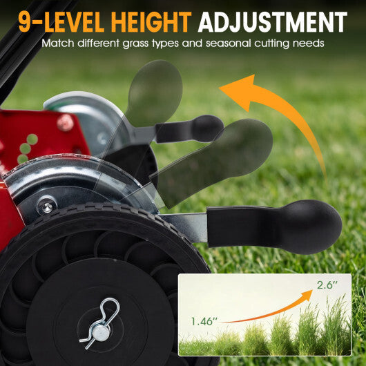 18 Inch Push Reel Lawn Mower 4-Position Adjustable with Removable Grass Catcher-Green W2B