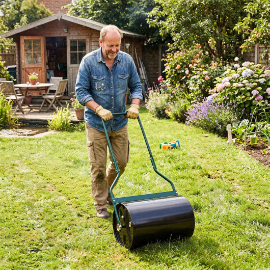 Lawn Roller 12 Gallon Water/Sand Filled Garden Drum Roller with U-shape Handle W2B