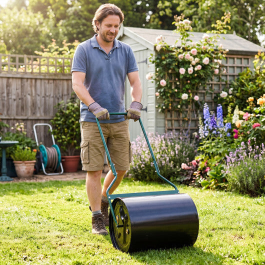 Lawn Roller 16 Gallon Water/Sand Filled Garden Drum Roller with Leak-proof Inlet W2B