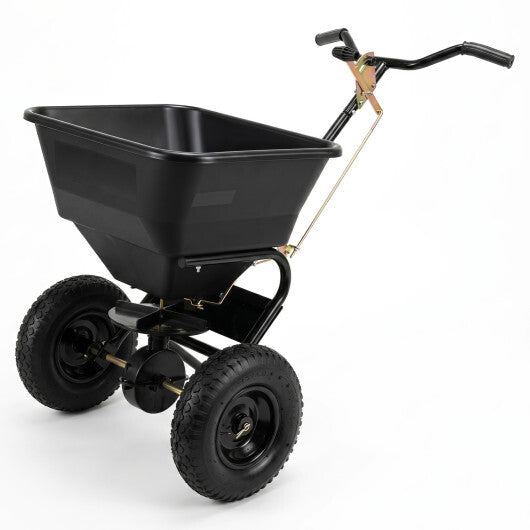 66 LBS Walk-Behind Broadcast Spreader with 13 Inch All-Terrain Tires-Black W2B