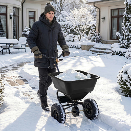 66 LBS Walk-Behind Broadcast Spreader with 13 Inch All-Terrain Tires-Black W2B
