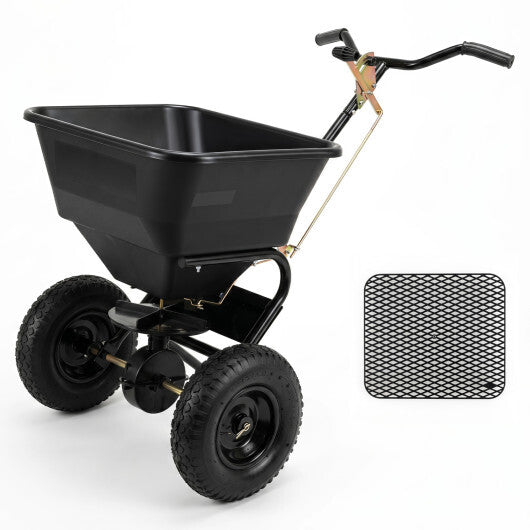 66 LBS Walk-Behind Broadcast Spreader with 13 Inch All-Terrain Tires-Black W2B