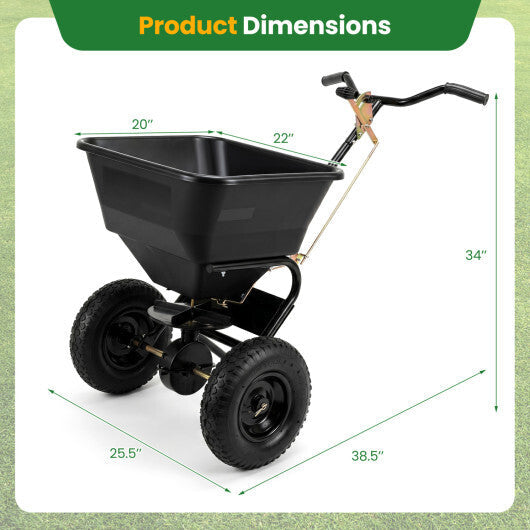 66 LBS Walk-Behind Broadcast Spreader with 13 Inch All-Terrain Tires-Black W2B