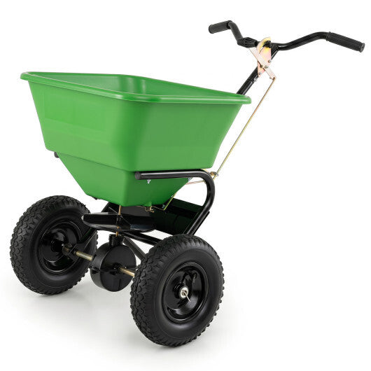 66 LBS Walk-Behind Broadcast Spreader with 13 Inch All-Terrain Tires-Black W2B