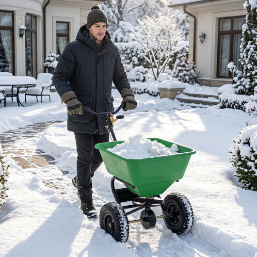 66 LBS Walk-Behind Broadcast Spreader with 13 Inch All-Terrain Tires-Black W2B