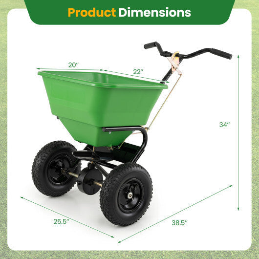 66 LBS Walk-Behind Broadcast Spreader with 13 Inch All-Terrain Tires-Black W2B