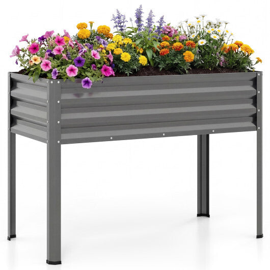 Raised Garden Bed with Legs Electro-Coating Metal Large Elevated Planter Box-Grey W2B