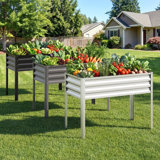 Raised Garden Bed with Legs Electro-Coating Metal Large Elevated Planter Box-Grey W2B
