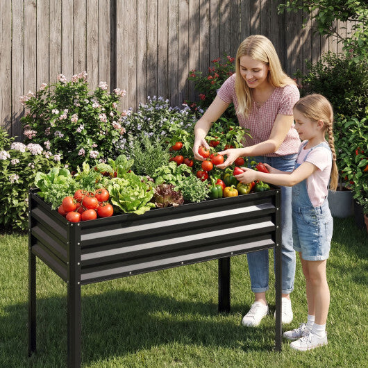 Raised Garden Bed with Legs Electro-Coating Metal Large Elevated Planter Box-Grey W2B