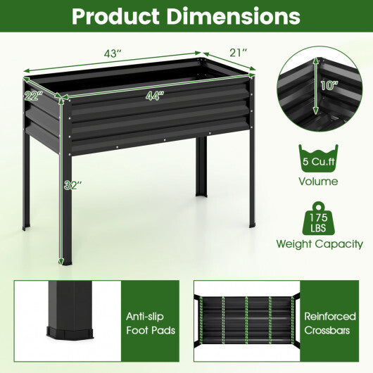 Raised Garden Bed with Legs Electro-Coating Metal Large Elevated Planter Box-Grey W2B