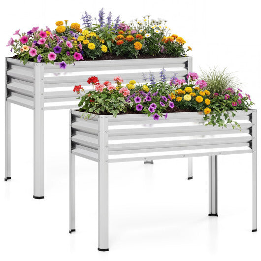 Raised Garden Bed Set of 2 Electro-Coating Metal Large Elevated Planter Box-Silver W2B