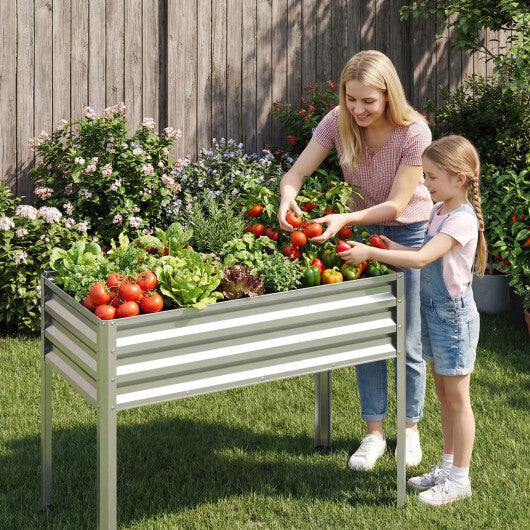 Raised Garden Bed Set of 2 Electro-Coating Metal Large Elevated Planter Box-Silver W2B