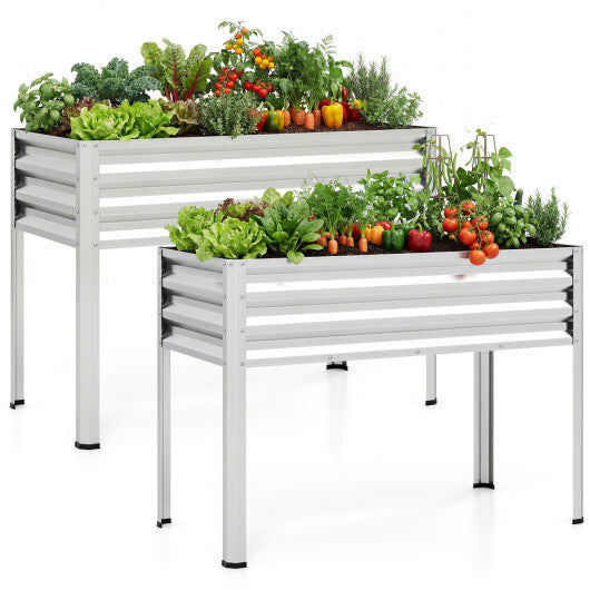Raised Garden Bed Set of 2 Electro-Coating Metal Large Elevated Planter Box-Silver W2B