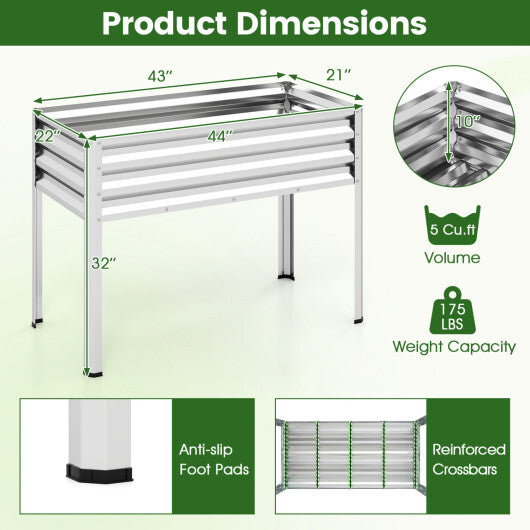 Raised Garden Bed Set of 2 Electro-Coating Metal Large Elevated Planter Box-Silver W2B