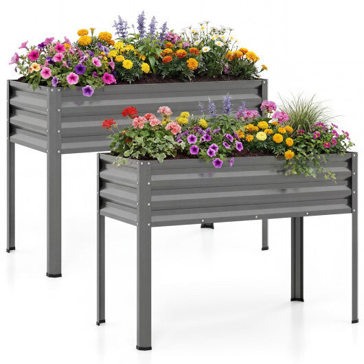 Raised Garden Bed Set of 2 Electro-Coating Metal Large Elevated Planter Box-Silver W2B