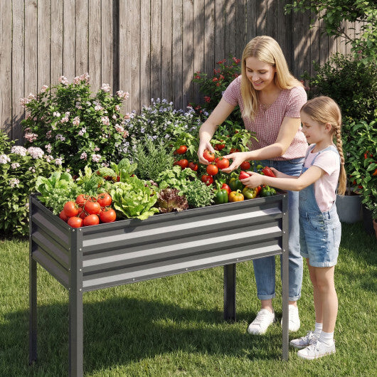 Raised Garden Bed Set of 2 Electro-Coating Metal Large Elevated Planter Box-Silver W2B