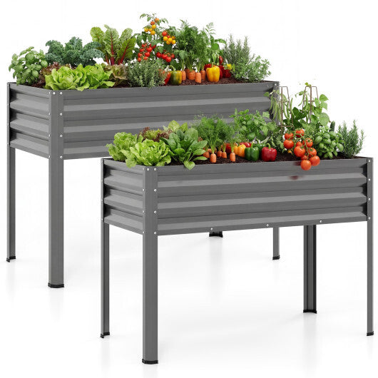 Raised Garden Bed Set of 2 Electro-Coating Metal Large Elevated Planter Box-Silver W2B