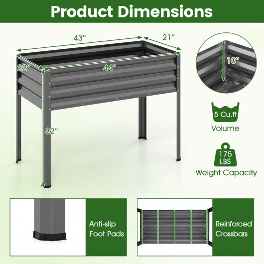 Raised Garden Bed Set of 2 Electro-Coating Metal Large Elevated Planter Box-Silver W2B
