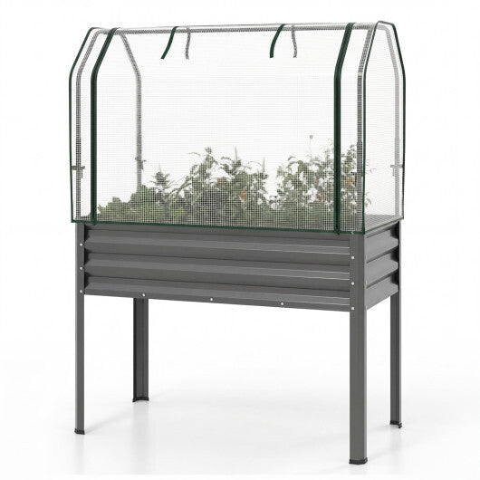Galvanized Raised Garden Bed with Legs and Greenhouse Cover for Vegetable Flower-Gray W2B