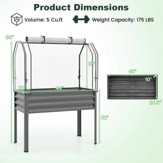 Galvanized Raised Garden Bed with Legs and Greenhouse Cover for Vegetable Flower-Gray W2B