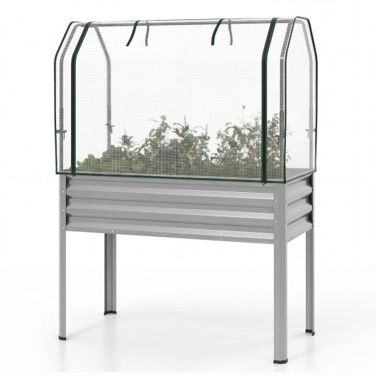 Galvanized Raised Garden Bed with Legs and Greenhouse Cover for Vegetable Flower-Gray W2B