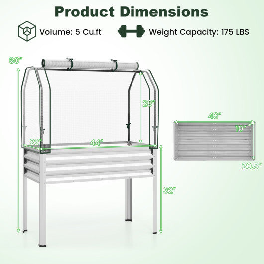 Galvanized Raised Garden Bed with Legs and Greenhouse Cover for Vegetable Flower-Gray W2B