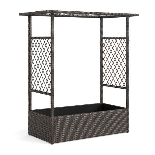 2-in-1 Raised Garden Bed with Hanging Roof and Trellises-Brown W2B