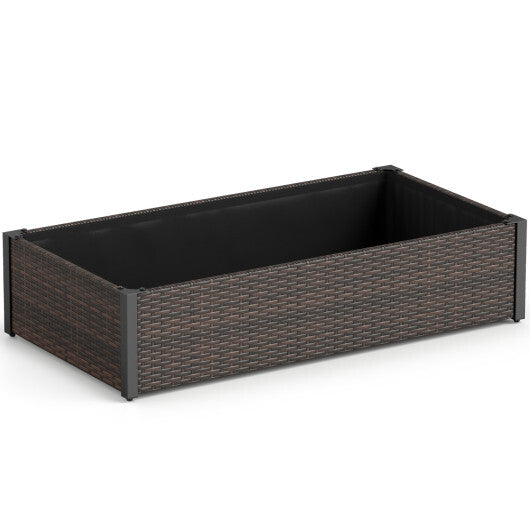 PE Rattan Elevated Raised Garden Bed with Open-Ended Base-Brown W2B