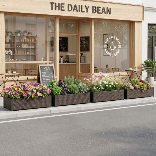 PE Rattan Elevated Raised Garden Bed with Open-Ended Base-Brown W2B