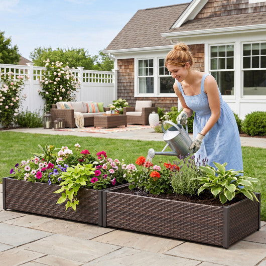 PE Rattan Elevated Raised Garden Bed with Open-Ended Base-Brown W2B