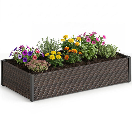 PE Rattan Elevated Raised Garden Bed with Open-Ended Base-Brown W2B
