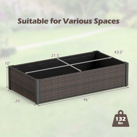 PE Rattan Elevated Raised Garden Bed with Open-Ended Base-Brown W2B