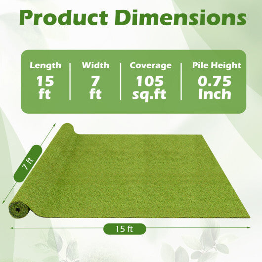 15 x 7 Feet Artificial Turf Rug with Low 0.75 inch Pile Height W2B