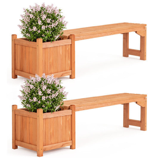 Set of 2 Outdoor Bench with Raised Garden Bed with Spacious Seat and Detachable Bottom Plates-Orange W2B