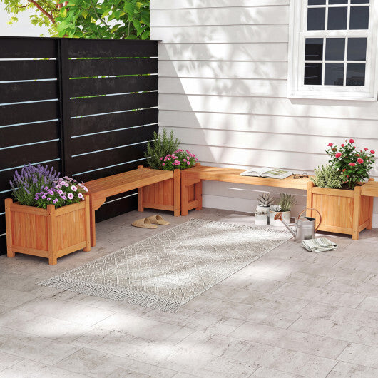 Set of 2 Outdoor Bench with Raised Garden Bed with Spacious Seat and Detachable Bottom Plates-Orange W2B