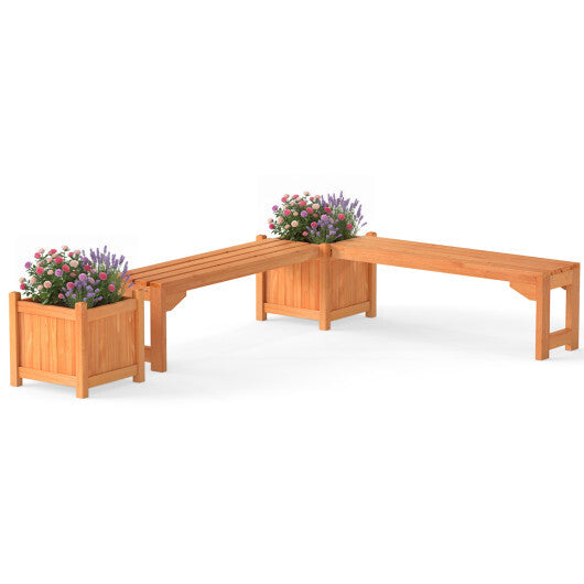 Set of 2 Outdoor Bench with Raised Garden Bed with Spacious Seat and Detachable Bottom Plates-Orange W2B