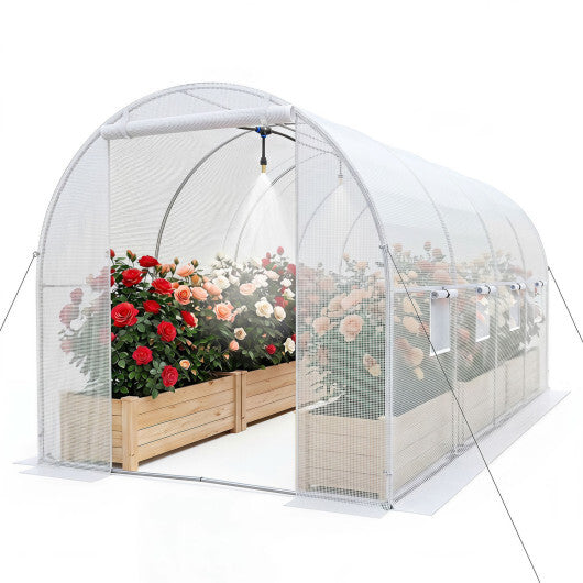 15 x 7 x 7 ft Walk-in Tunnel Greenhouse with Watering System-White W2B