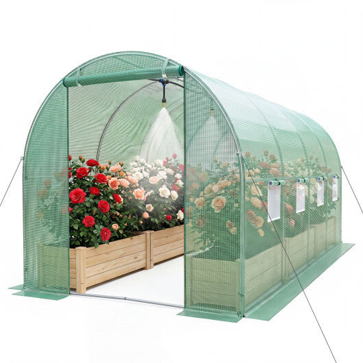 15 x 7 x 7 ft Walk-in Tunnel Greenhouse with Watering System-White W2B