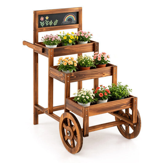 3-Tier Carbonized Fir Wood Plant Display Stand Wooden Dessert Candy Cart-Brown W2B