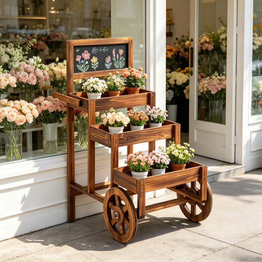 3-Tier Carbonized Fir Wood Plant Display Stand Wooden Dessert Candy Cart-Brown W2B
