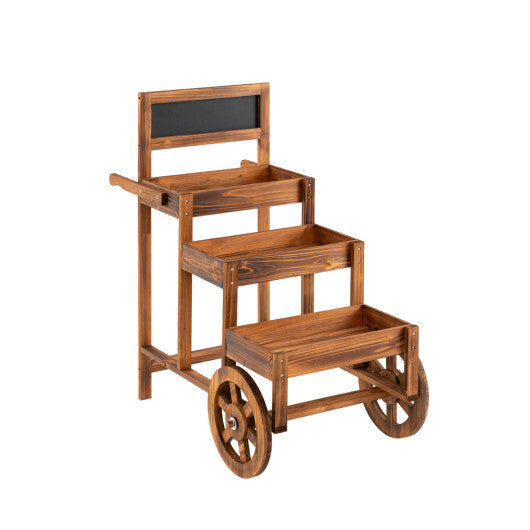 3-Tier Carbonized Fir Wood Plant Display Stand Wooden Dessert Candy Cart-Brown W2B