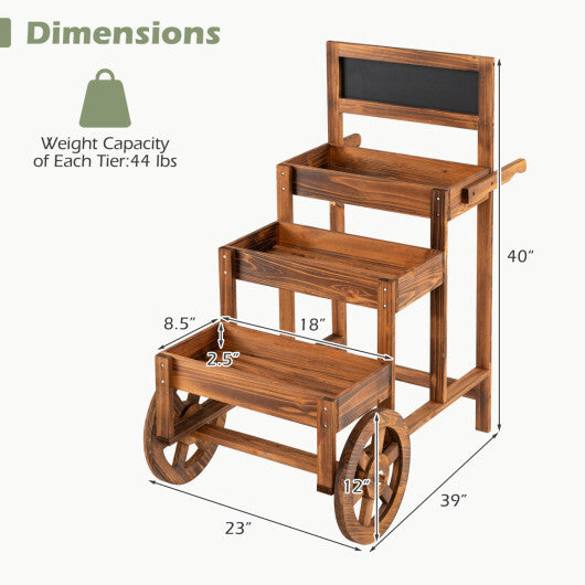 3-Tier Carbonized Fir Wood Plant Display Stand Wooden Dessert Candy Cart-Brown W2B