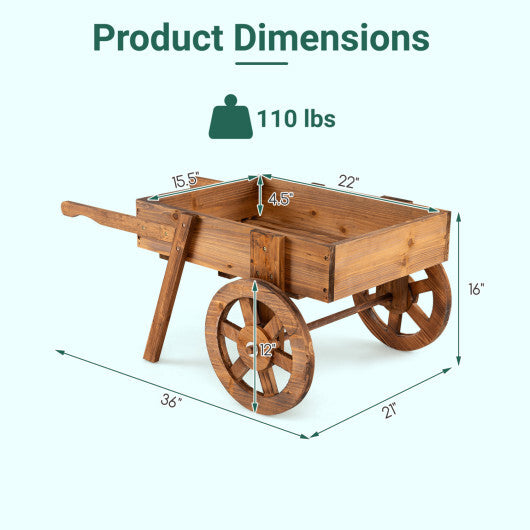 Wooden Wagon Planter with Wheels for Indoor and Outdoor Use-Brown W2B
