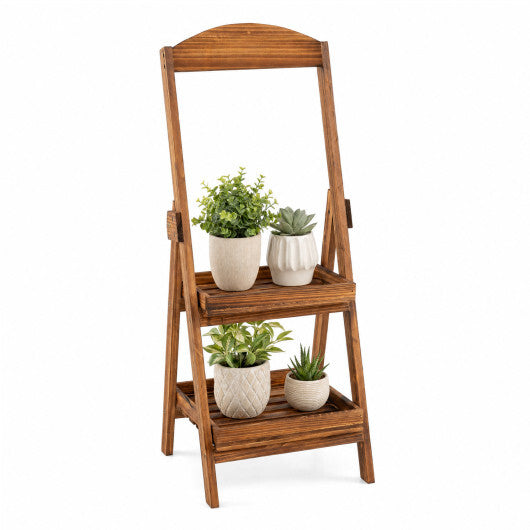 2-Tier Ladder Shelf Rustic Plant Stand with Fir Wood Frame-Rusticbrown W2B