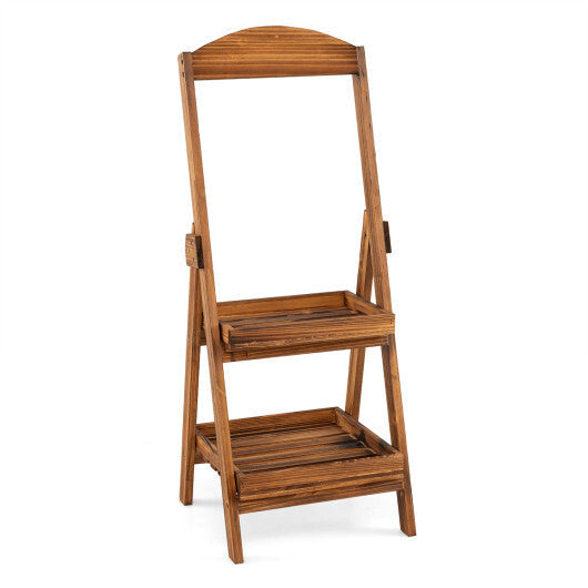 2-Tier Ladder Shelf Rustic Plant Stand with Fir Wood Frame-Rusticbrown W2B