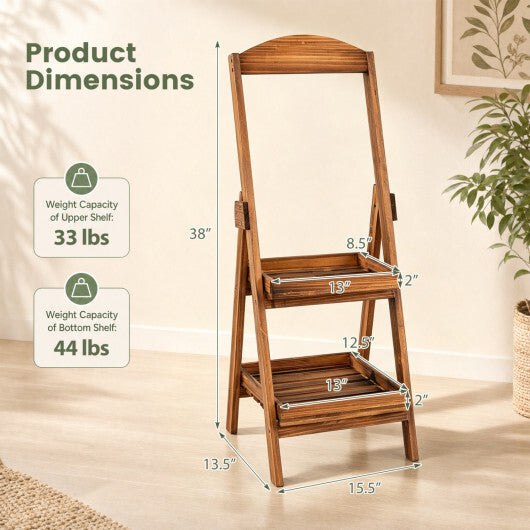 2-Tier Ladder Shelf Rustic Plant Stand with Fir Wood Frame-Rusticbrown W2B