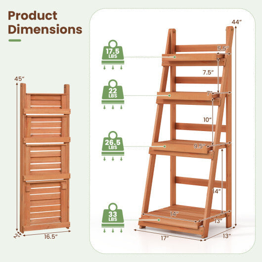 4-Tier Foldable Plant Stand with Slatted Shelves for Garden-Orange W2B