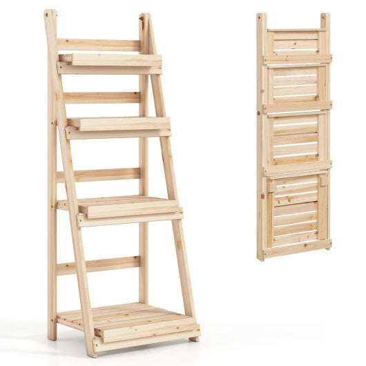 4-Tier Foldable Plant Stand with Slatted Shelves for Garden-Orange W2B