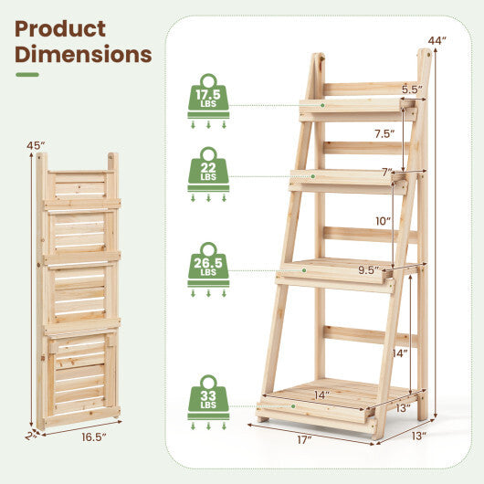 4-Tier Foldable Plant Stand with Slatted Shelves for Garden-Orange W2B